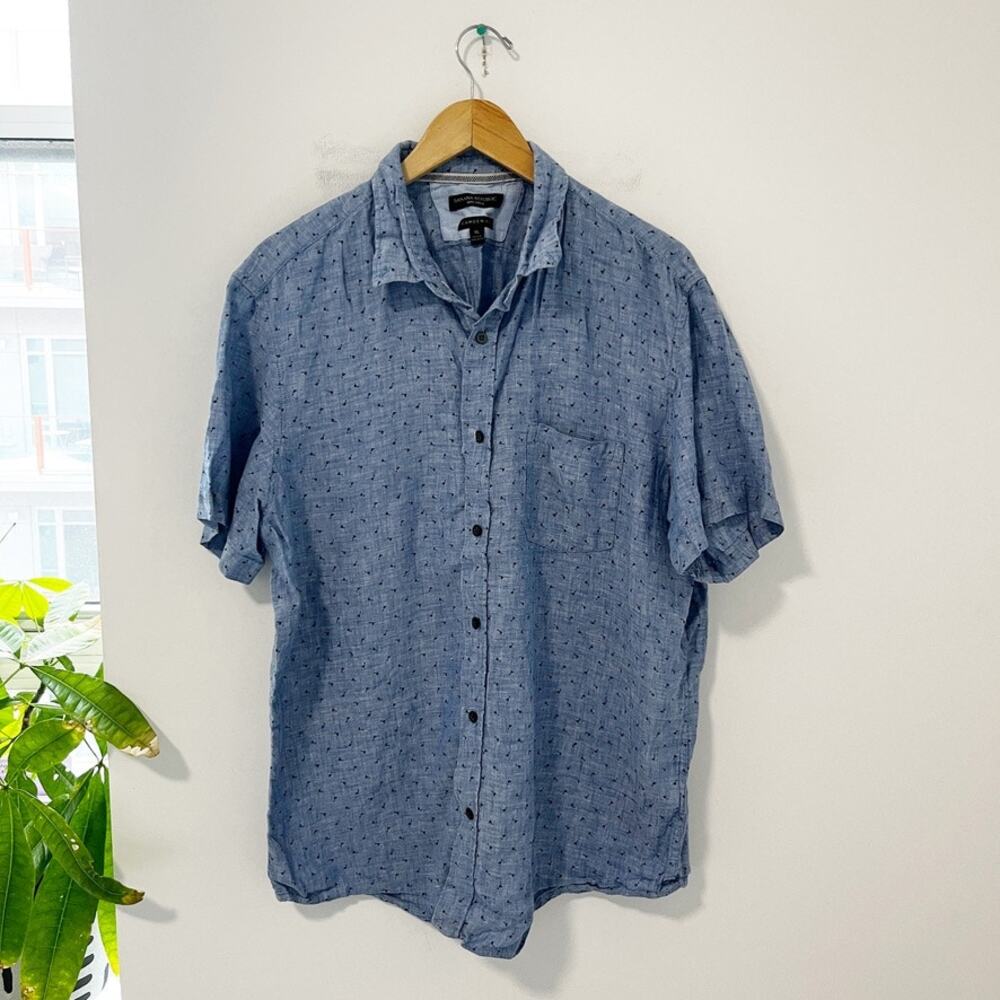 Banana Republic Men's Blue Linen Button Up Camden Fit Top Size XL